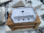 3 Faucet Holes Marble Sink - AMSK250009