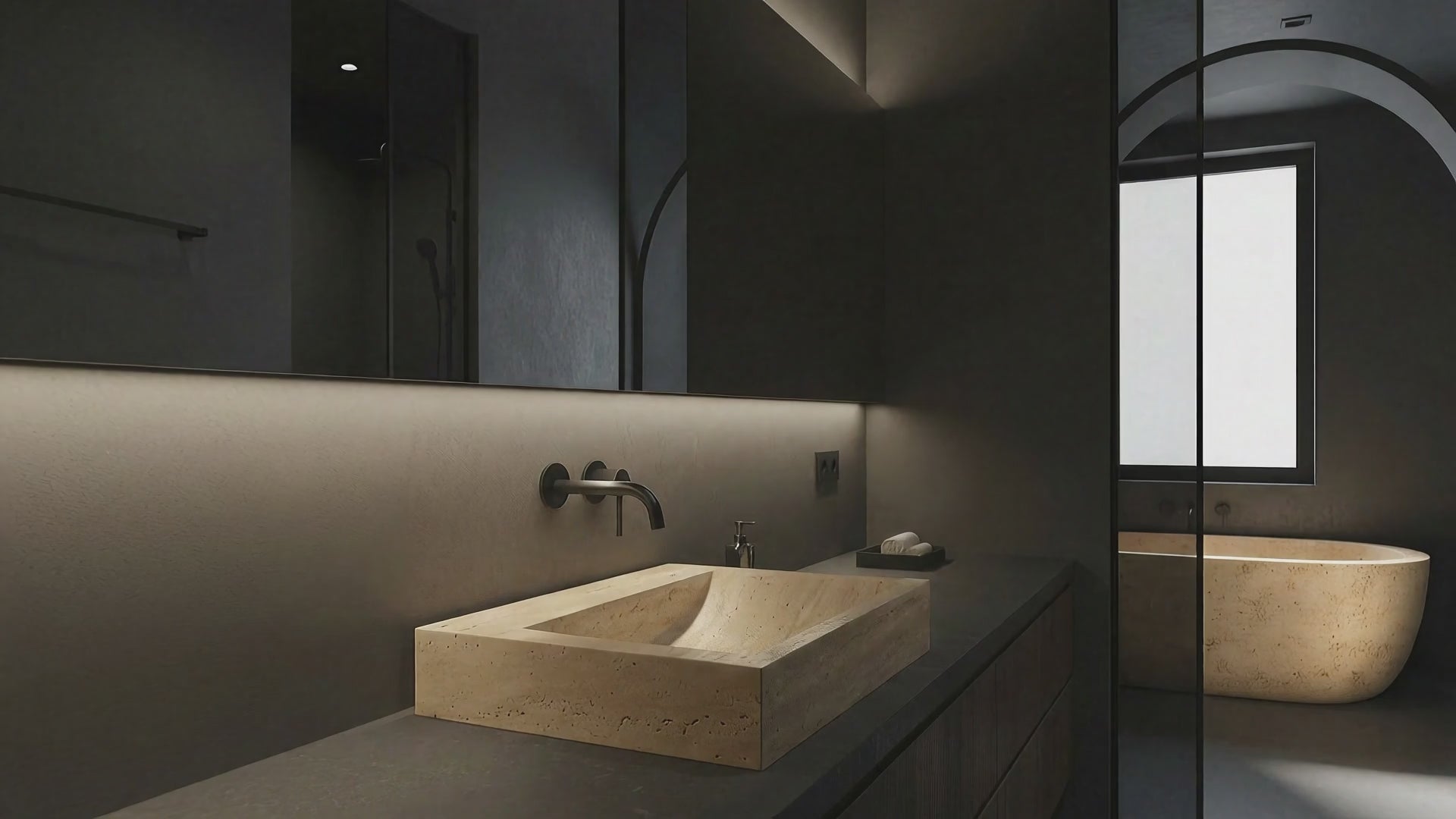 Handcrafted Travertine Sink – AMSK250004